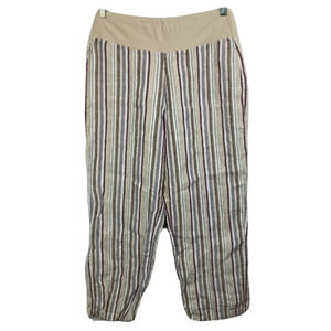 Coldwater Creek Pants Womens Sz 12P Beige Stripe 100% Linen Pull On Straight Leg